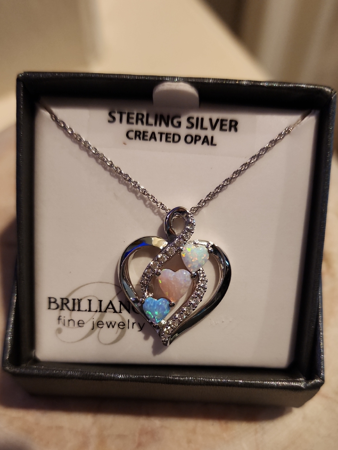 Sterling Silver Opal Heart Pendant Necklace - White Opal